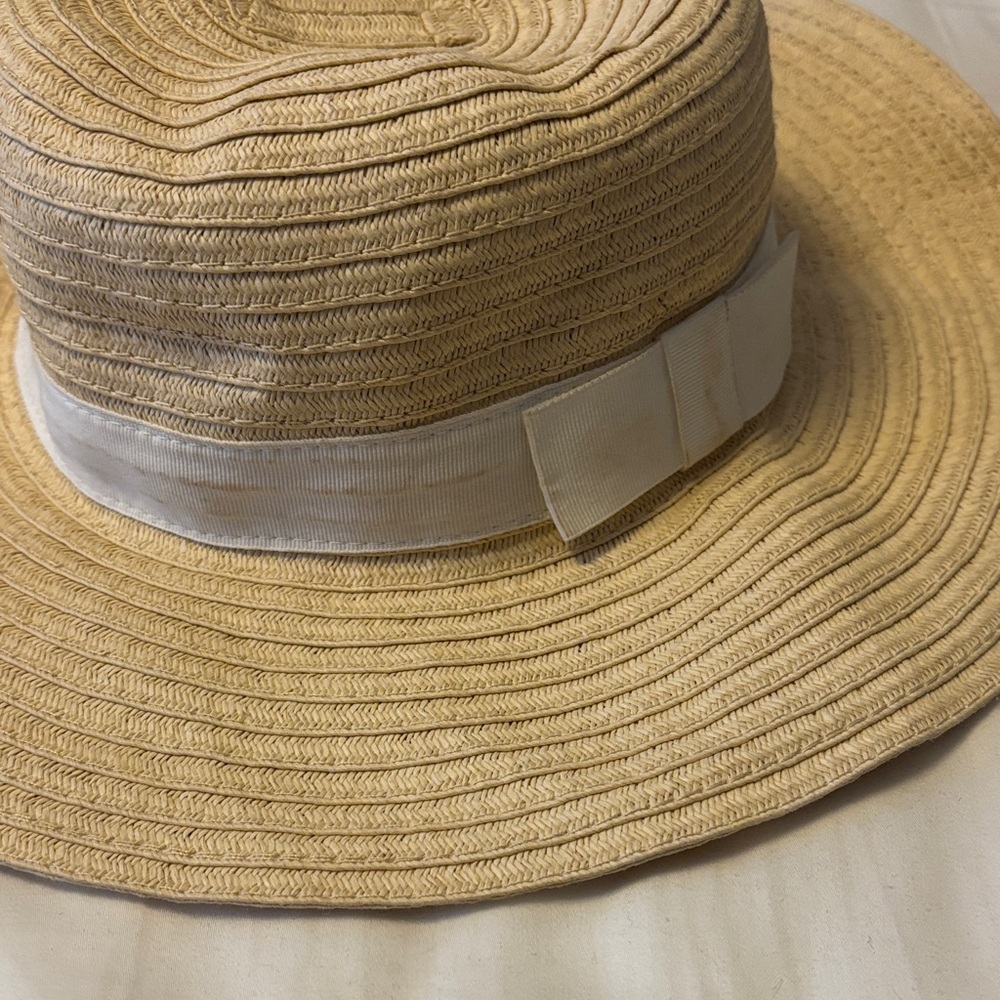 Gymboree Tan Straw Hat with White Ribbon